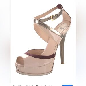 Fendi Patent Leather Printed Sandals heels 
Size 37.5 US 7.5
